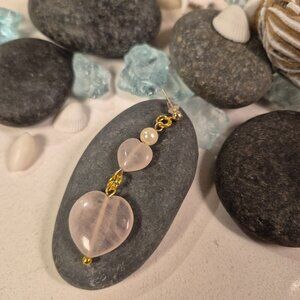 ROSE QUARTZ Heart Bead Earrings